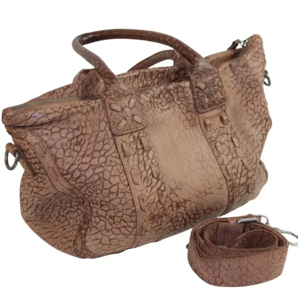 Liebeskind Berlin Distressed Leather Shoulder Bag | Textured Rosewood Satchel